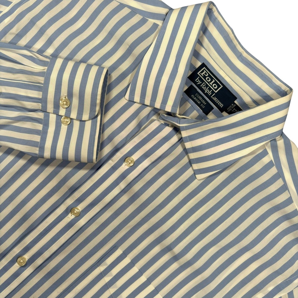 Vintage 90s Polo Ralph Lauren Curham Shirt Mens XL Blue Bengal Stripe Hong Kong